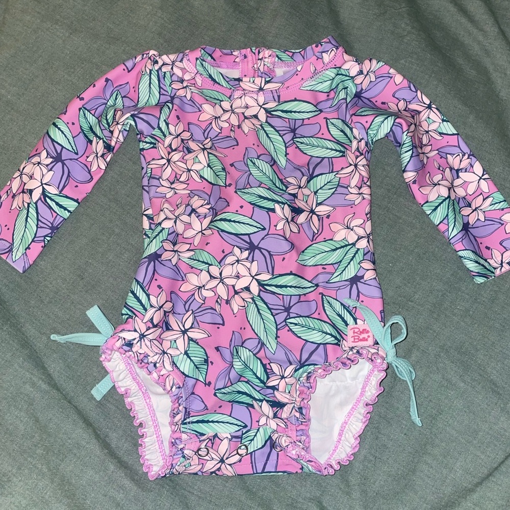 Ruffle butts seersucker one piece swim suit size 6-12 months